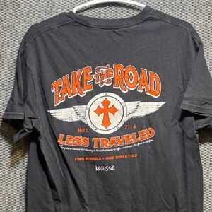 Kerusso Mens Take the Road Less Traveled Christian Biker Graphic T-Shirt Black